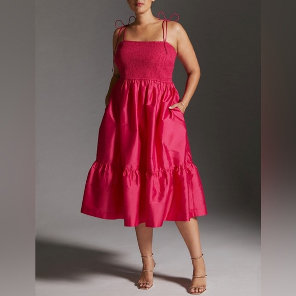 Dhruv Kapoor Shine Midi Dress Smocked Size S - Picture 3 of 12